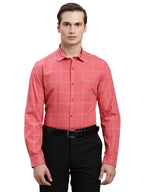 Turtle Men 100% Cotton Slim Fit Light Coral Checkered Full Sleeve Casual Shirt