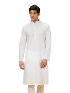 Manyavar MenS White Cotton Self Design Kurta Pyjama Set