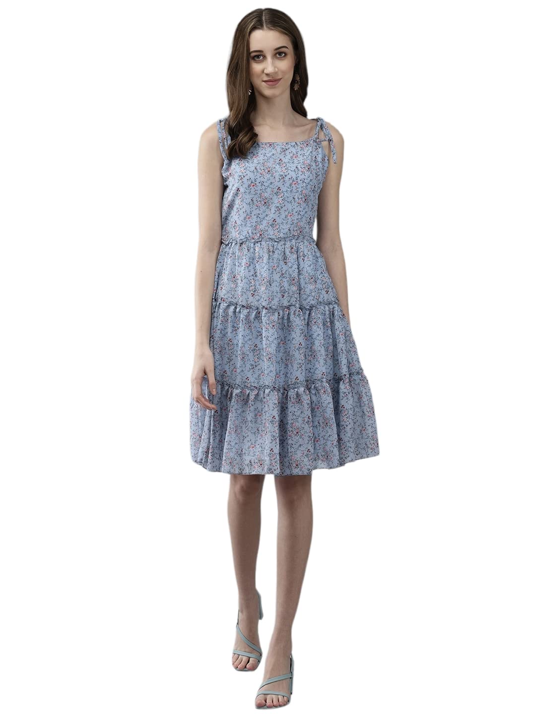 Aarika Womens Blue Color Georgette Printed Dress (DR-AW-039-BLUE-XXL)