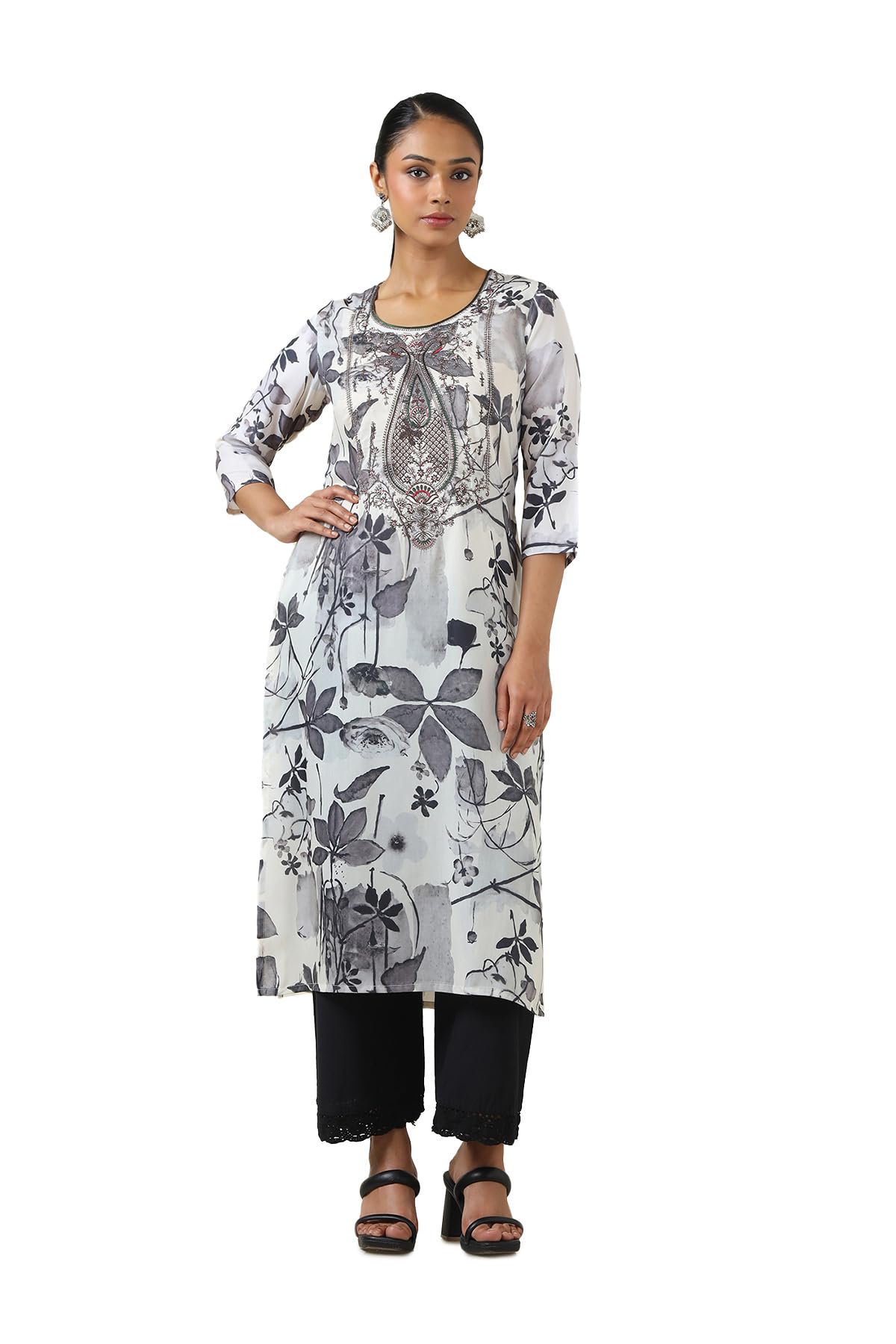 Soch Women Muslin Botanical Kurta with Thread Work