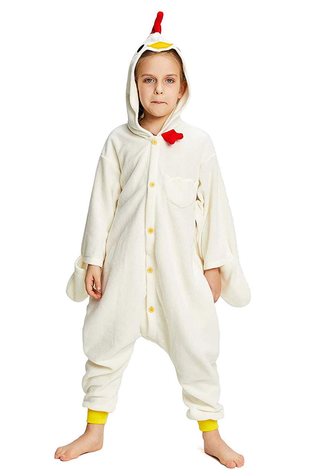 CANASOUR Chicken Onesie Kids Animal Rooster Farm Halloween Cosplay Costume for 5T Girls Unisex Outfuit One Piece Hooded Soft Paj