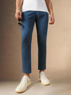 Dennis Lingo Mens Denim Blue Solid Cotton Straight Fit Chinos