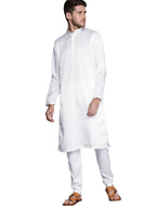 Manyavar Kurta Set for Men, Full Sleeves Mandarin Collar Ethnic Kurta Set for Engagement, Wedding, Party Solid (Full White, M)