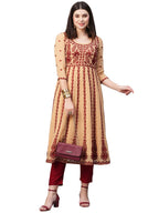 ANNI DESIGNER Womens Georgette Chikankari Embroidered Anarkali Kurti (NAAV-Beige-SM_M_Beige_Medium)