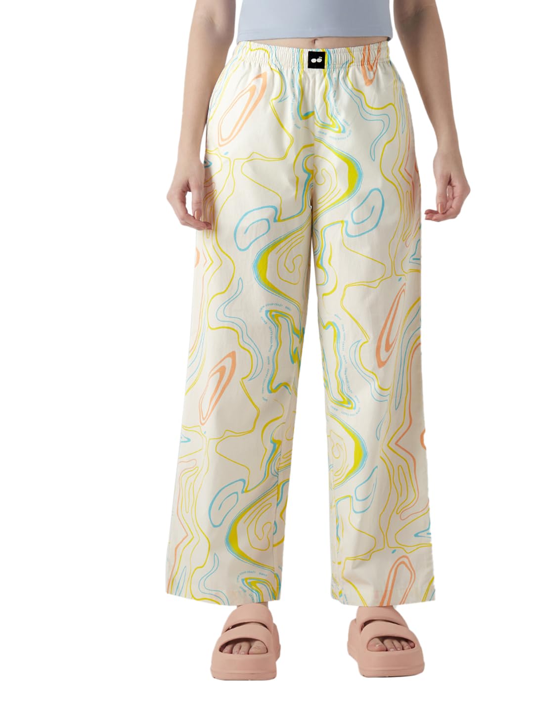 Bewakoof WomenS All Over Printed Wide Leg Poplin Pyjama_644700_Off White_Xl