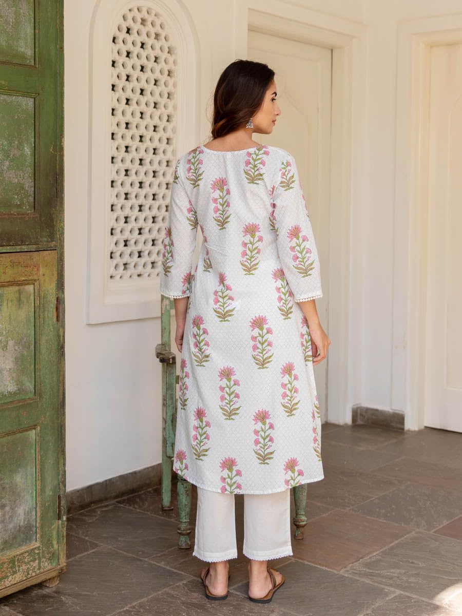 ANNI DESIGNER Womens Rayon Viscose Anarkali Printed Kurta with Pant (Dilam White_XXL_White_XX-Large)