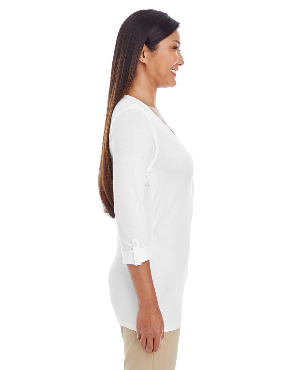 Ladies Perfect FitY-Placket convertible Sleeve Knit Top - WHITE - XS(D0102H7YE96)