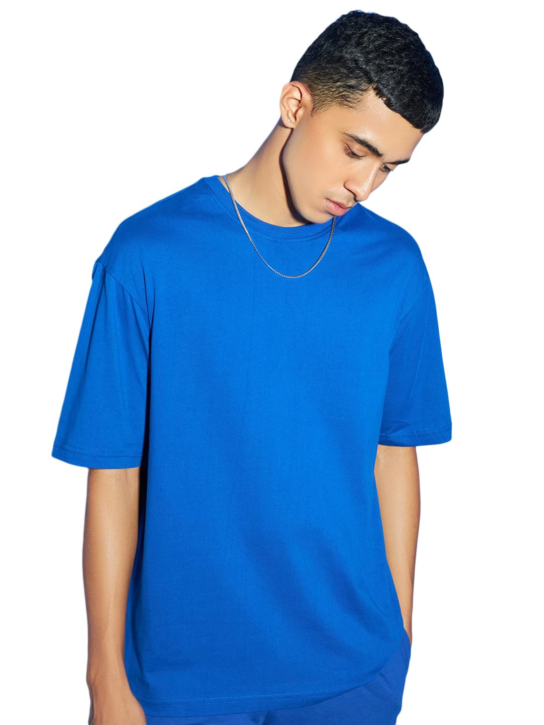 Bewakoof Mens Solid Cotton Plus Size T-Shirts (Pack of 2) - Oversized Fit, Round Neck, Half Sleeves_581041_Blue_4XL