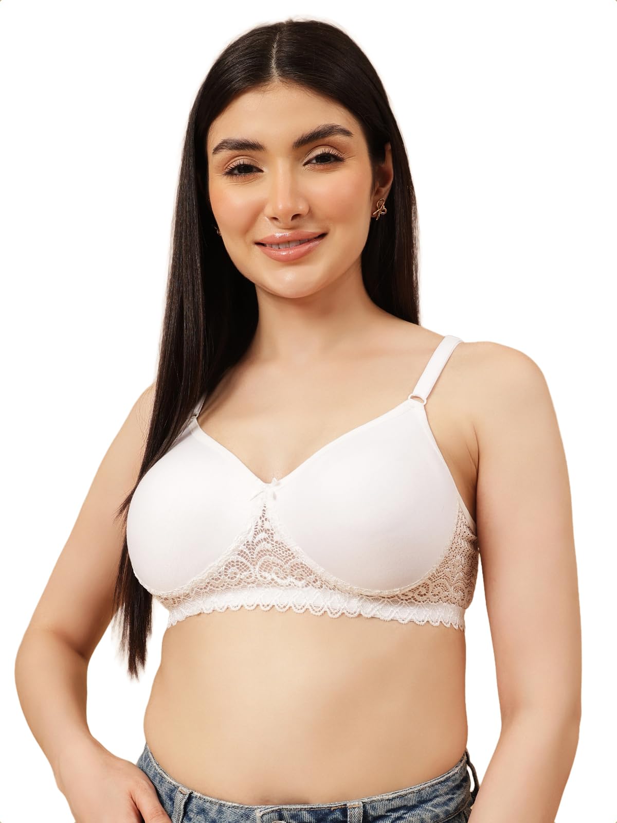 Clovia Womens Cotton Non-Wired Full Coverage Spacer Cup T-Shirt Bra (BR1280P18_White_36D)