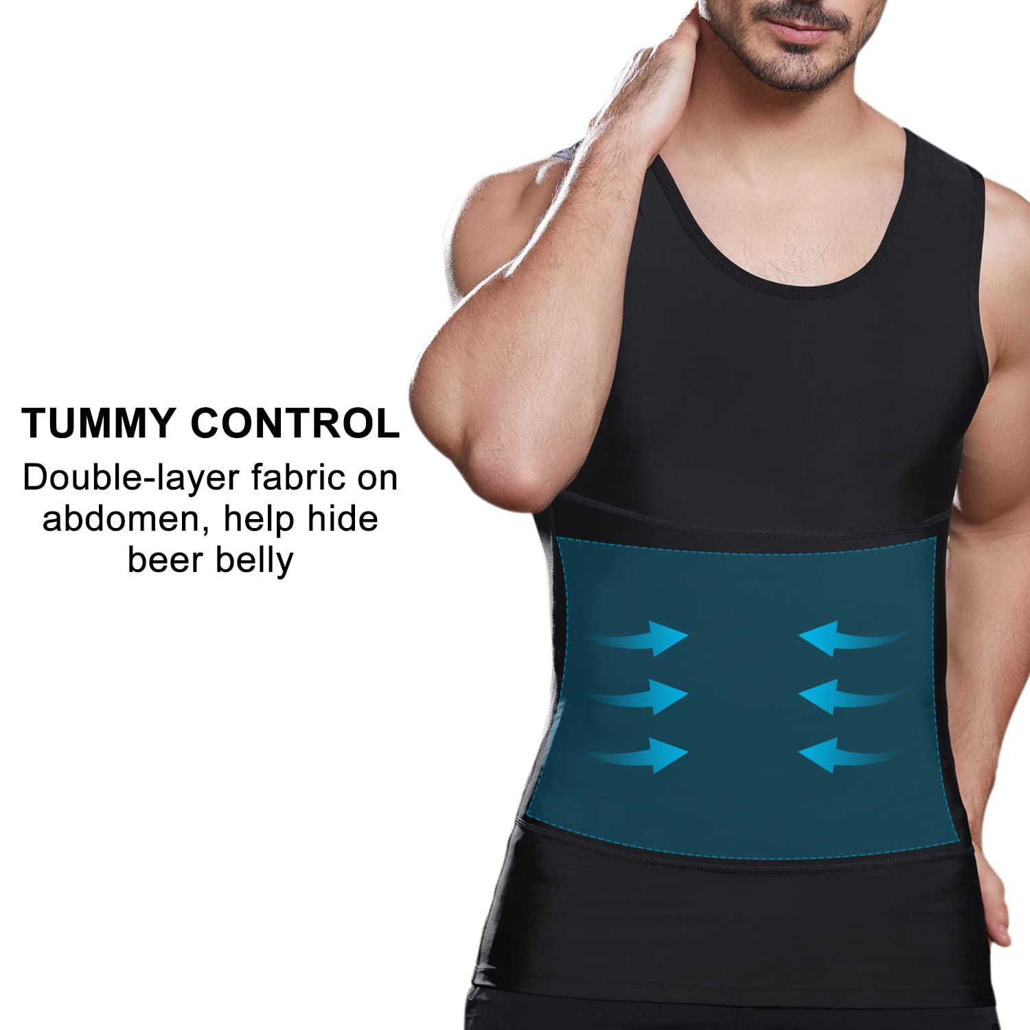 Lgtfy Mens Slimming Body Shaper Vest, Gynecomastia Compression Shirts, Tummy Control Undershirts - Change in Seconds Black/White
