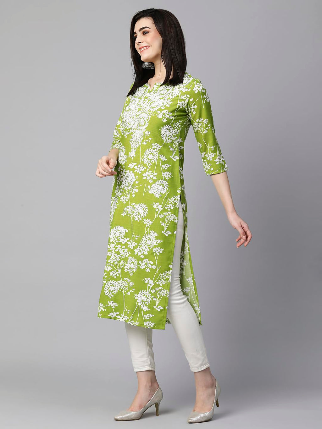 ANNI DESIGNER Womens Cotton Blend Chikankari Embroidered Straight Kurta (Zainab-Green-VGT_L_Green_Large)