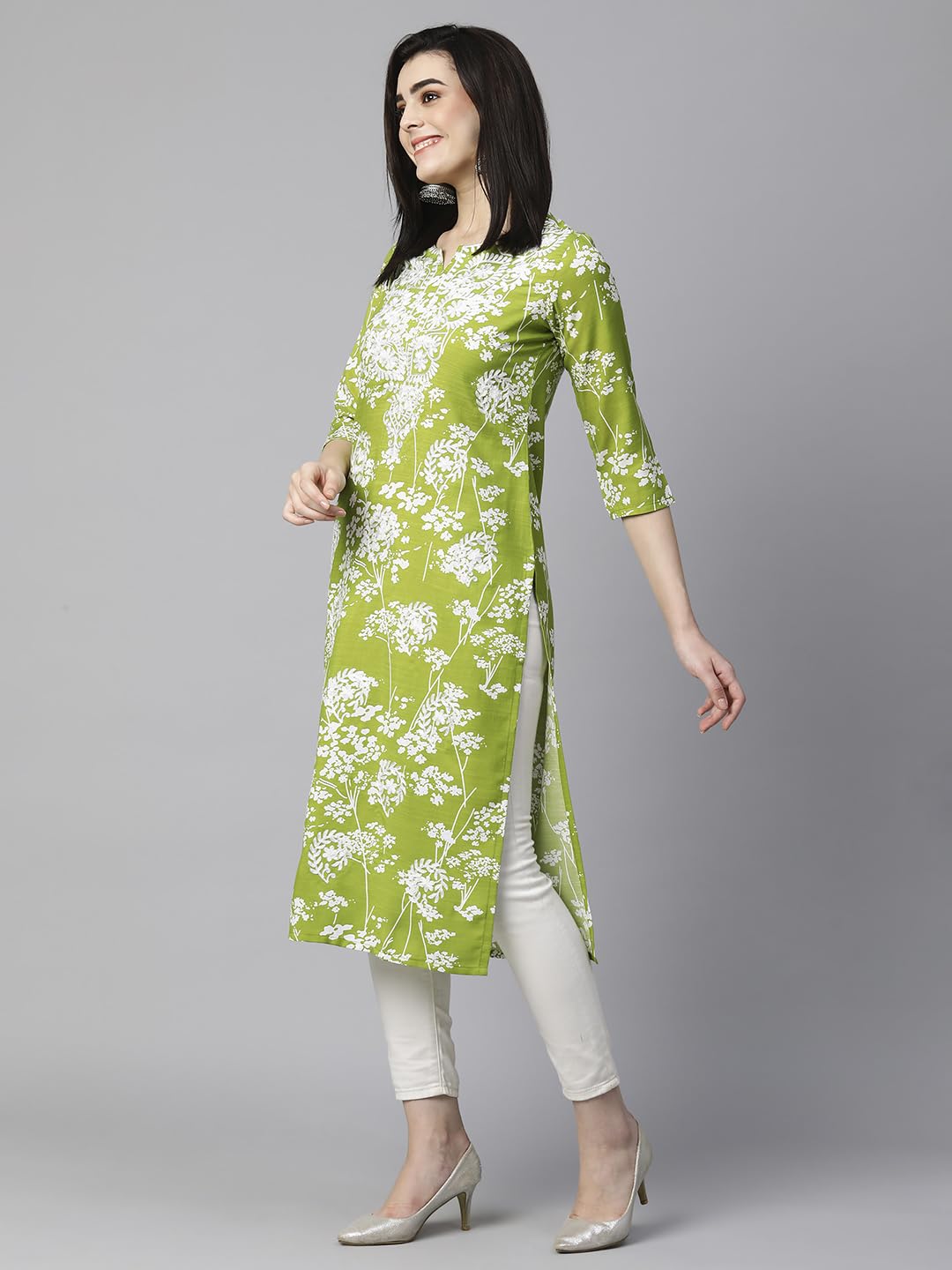 ANNI DESIGNER Womens Cotton Blend Chikankari Embroidered Straight Kurta (Zainab-Green-VGT_L_Green_Large)