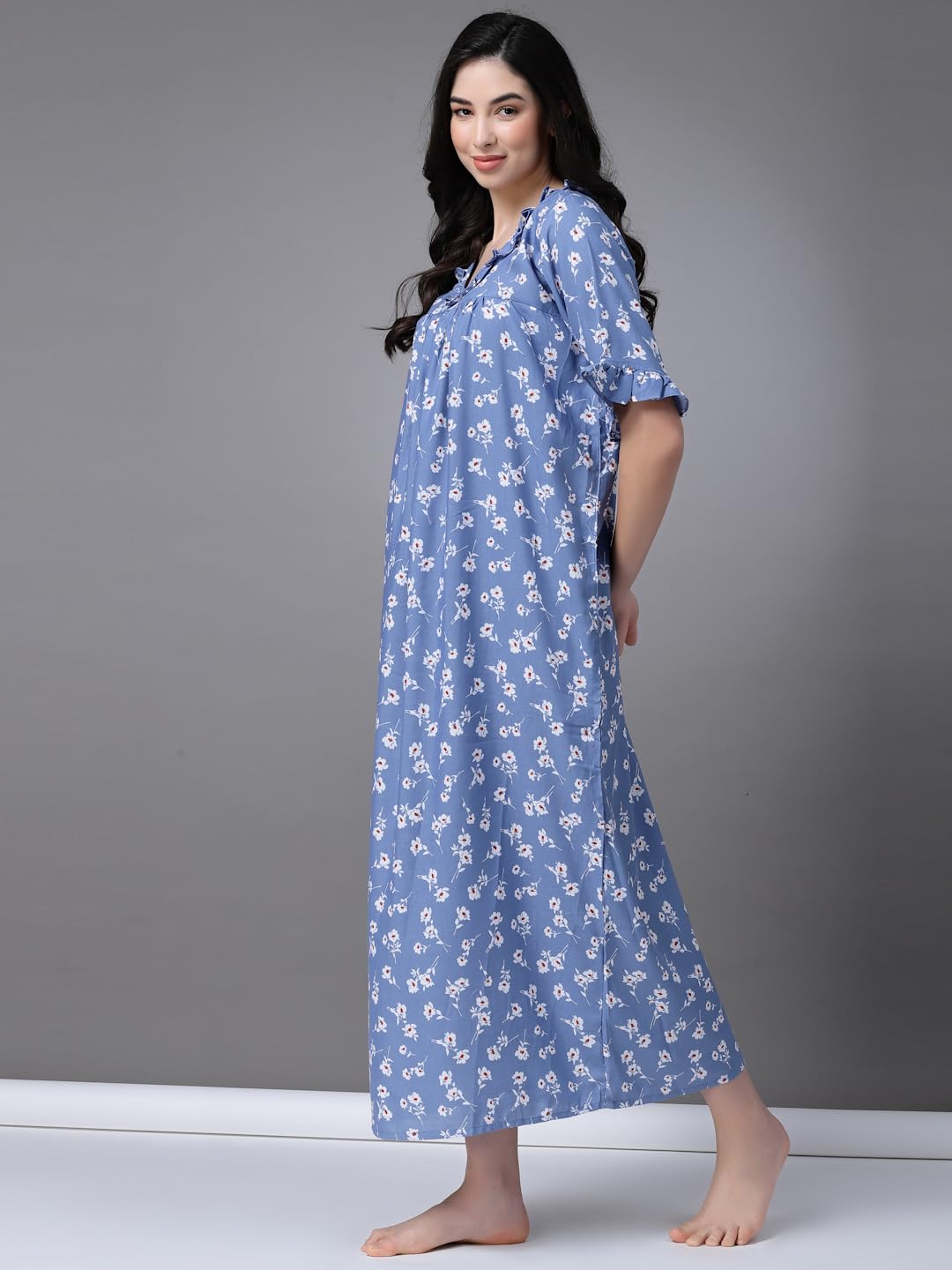 OOMPH! Cotton Blend Nighty for Womens | Night Gown | Nighty | Nightdress | Maxi Dress | Sleepwear | Gown for Women | Nighties |