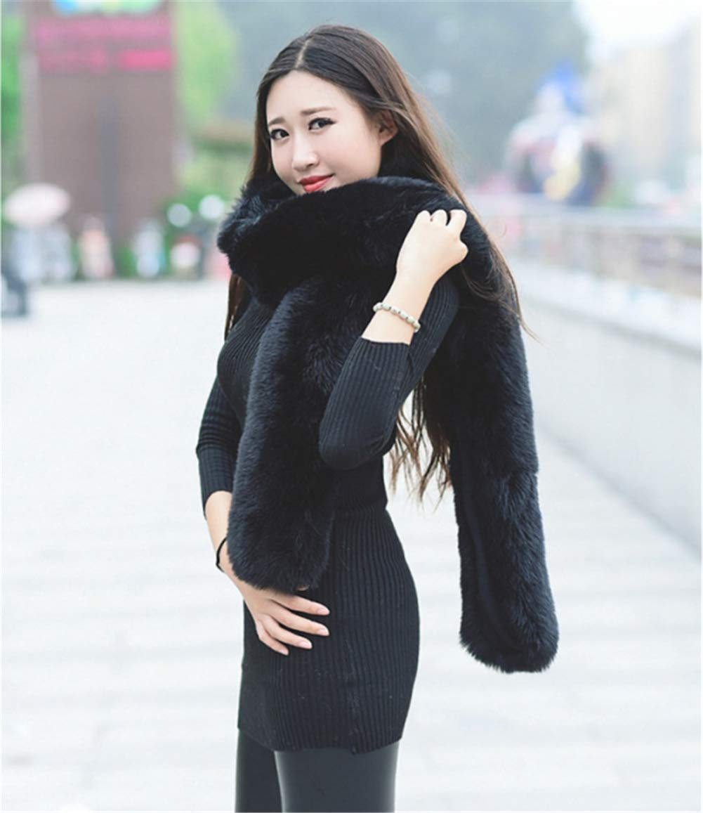 LDFWAY Long Men Women Faux Fur Collar Winter Warm Wrap Stole Scarf Shawl Shrug (Black)