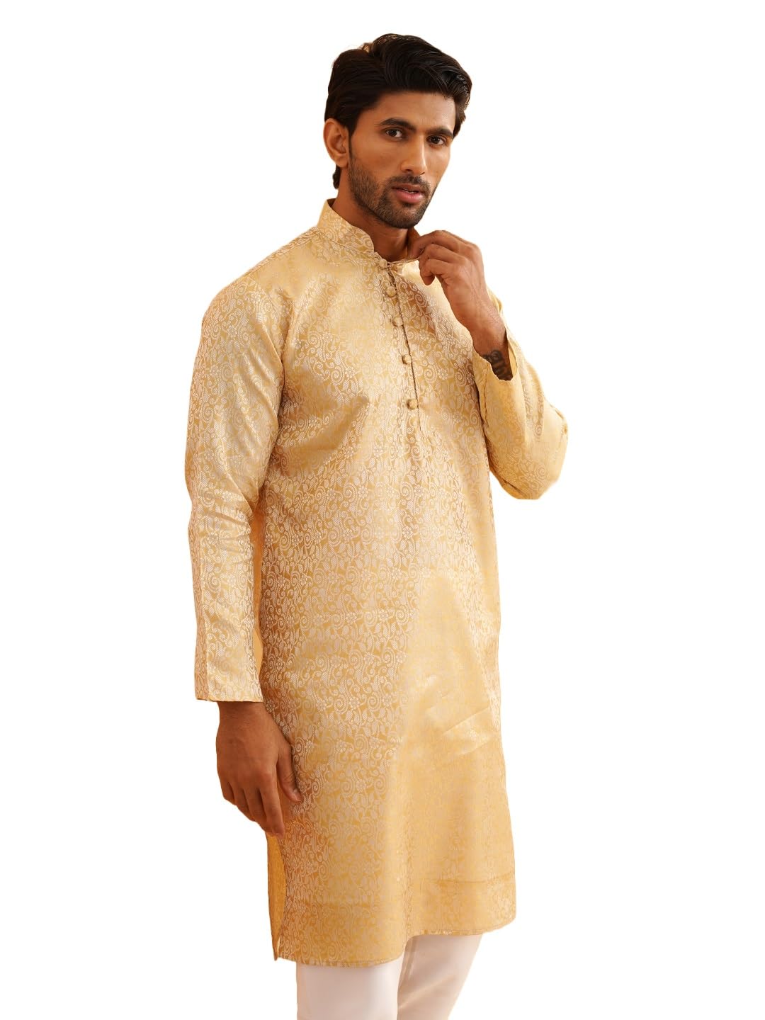 SOJANYA (Since 1958 Mens Silk Blend Beige Color Print Design only Long Kurta