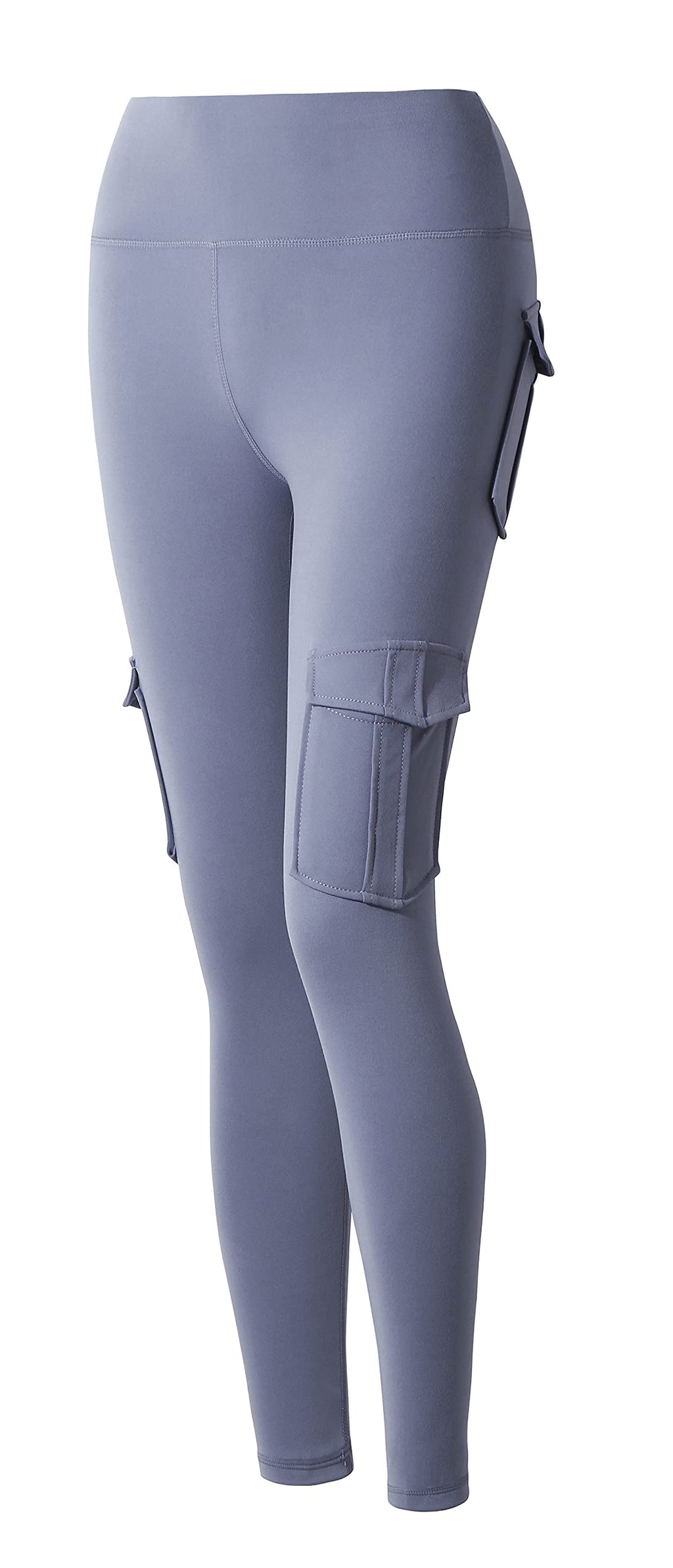 JEGGE High Waist Yoga Leggings with 4 Pockets,Tummy Control Workout Running 4 Way Stretch Cargo Pocket Leggings (Blue, XX-Large)