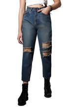 High Star Women Non Stretch Mom Fit High Distress Jeans (Blue, 34)