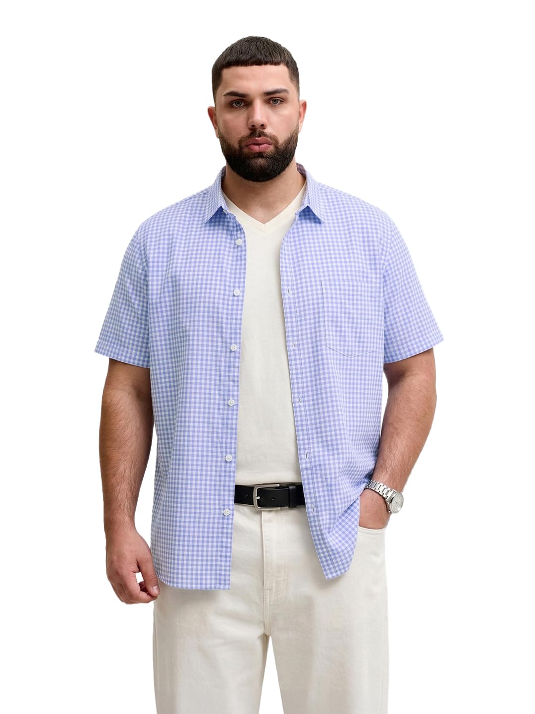 The Indian Garage Co Mens Plus Size Regular Fit Checkered Cutaway Collar Half Sleeves Shirt