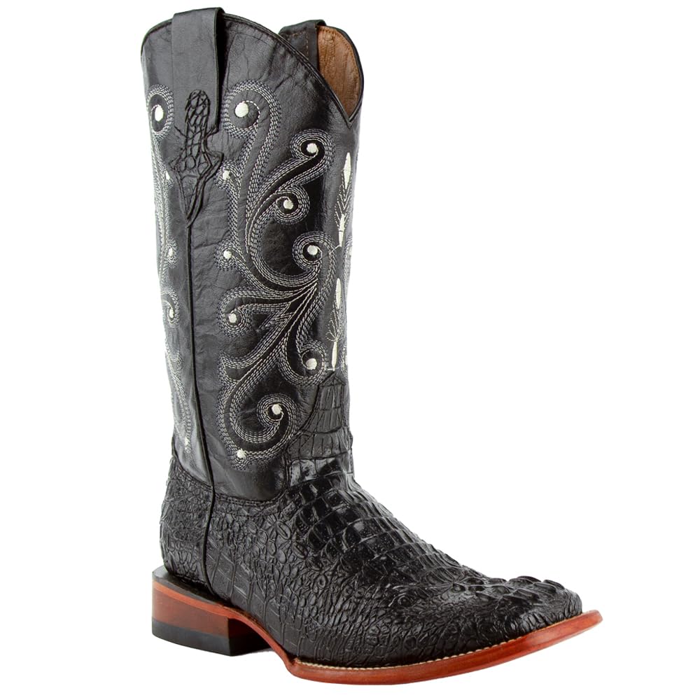 Ferrini 4039304085D Mens Print Caiman Crocodile Square Toe Boots - Black- 8.5D