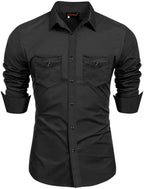 Rebelify Double Pocket With Flap Men Cargo Cotton Shirt Black