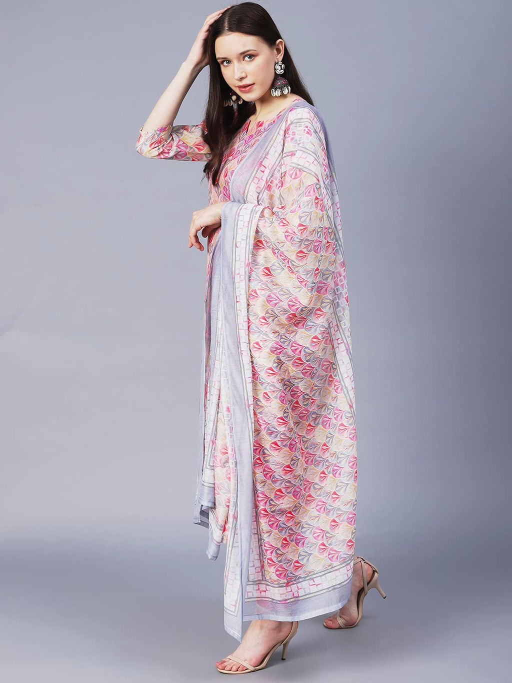 ANNI DESIGNER Ladies Cotton Blend Kurta with Trousers and Dupatta, pink, XXL