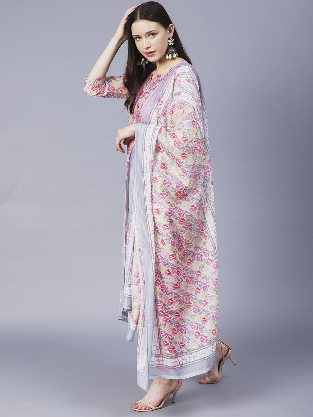 ANNI DESIGNER Ladies Cotton Blend Kurta with Trousers and Dupatta, pink, XXL