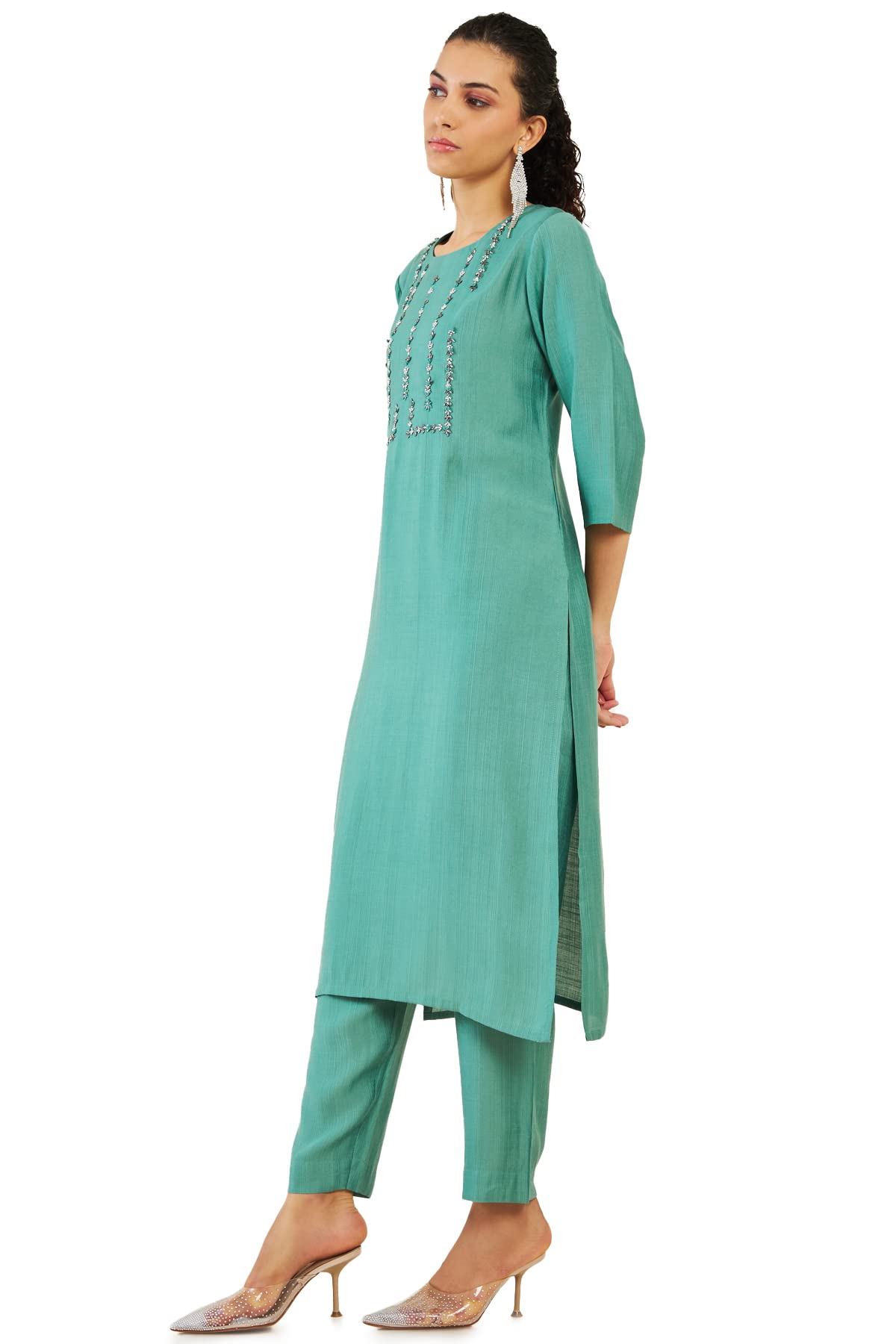 Soch Women Green Viscose Embellished Kurta Set