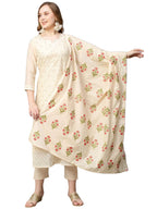 ANNI DESIGNER Womens Cotton Blend Embroidered Straight Kurta with Pant & Dupatta (MYSURU-Cream_S_Cream_Small)