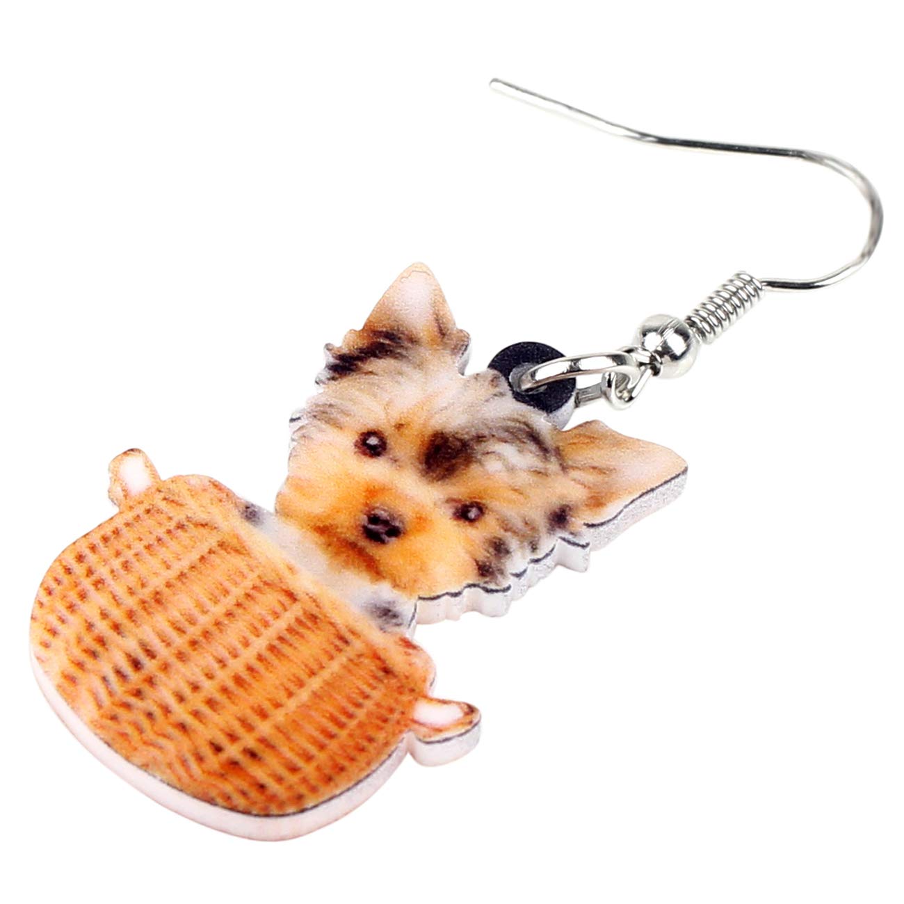 NEWEI Acrylic Cute Basket Of Tiny Yorkshire Terrier Dog Earrings Drop Dangle Animal Jewelry For Women Gift