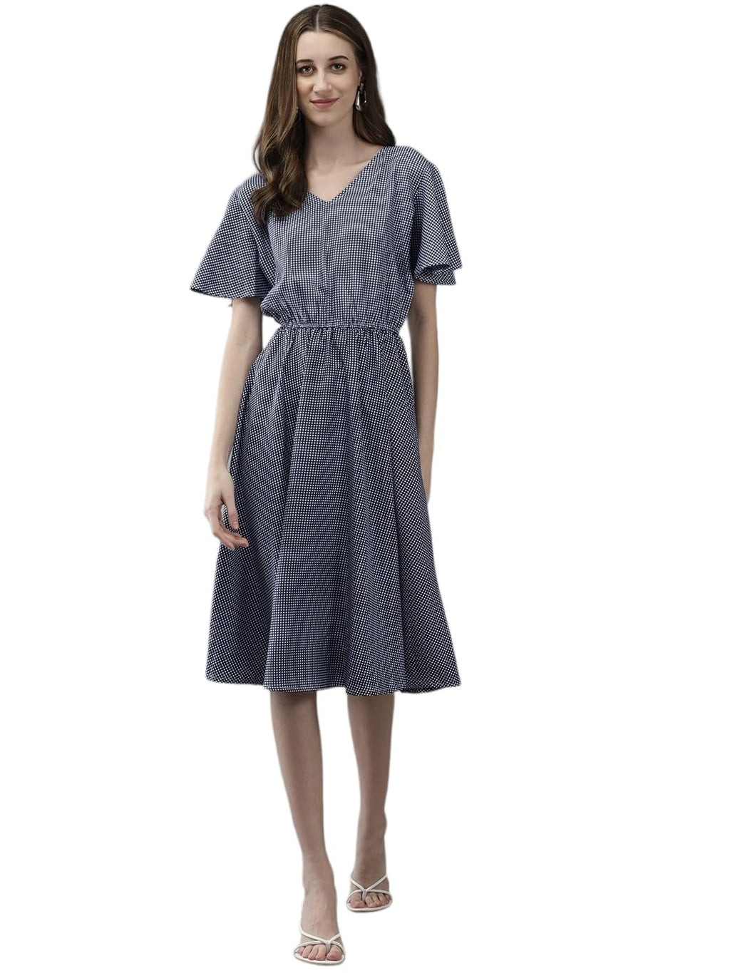 Aarika Womens Navy Blue Colour Polycrepe Check Dress (S-Xxl)
