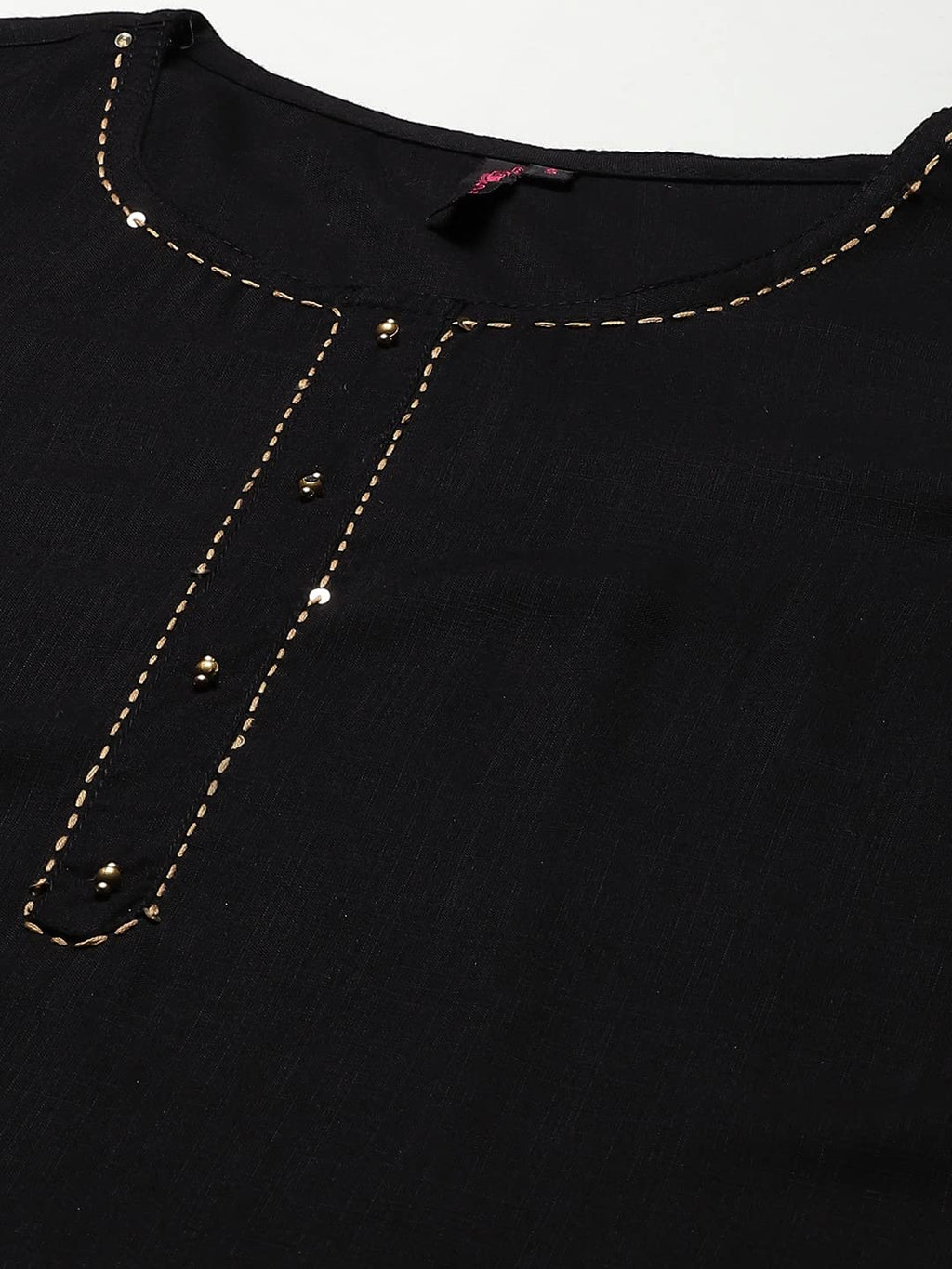 Ishin Women'S Viscose Rayon Solid Gotta Patti Black Ethnic Motifs Print Straight Kurta Suit Set With Dupatta & Trouser