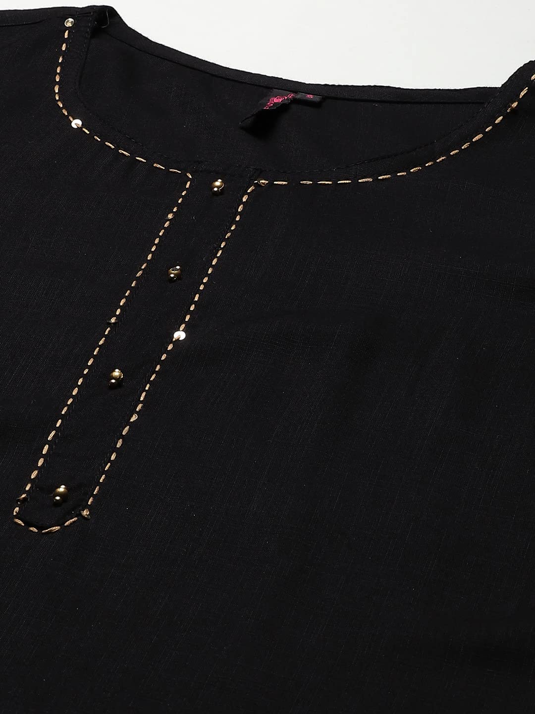 Ishin Women'S Viscose Rayon Solid Gotta Patti Black Ethnic Motifs Print Straight Kurta Suit Set With Dupatta & Trouser