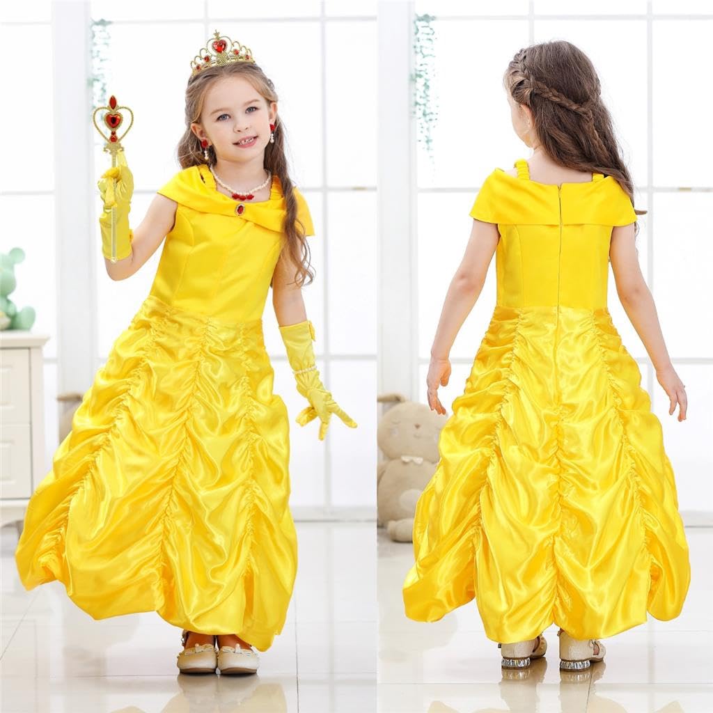 Dressy Daisy Girls' Princess Yellow Gold Ball Gown Birthday Party Fancy Dress Up Halloween Costume with Accessories