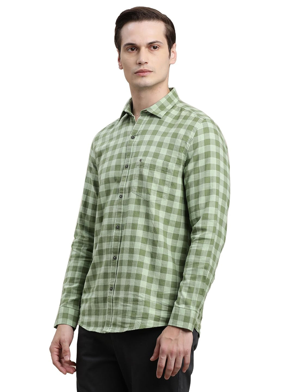 Turtle Men Green Checkered Full Sleeve Slim Fit 100% Cotton Casual Shirt