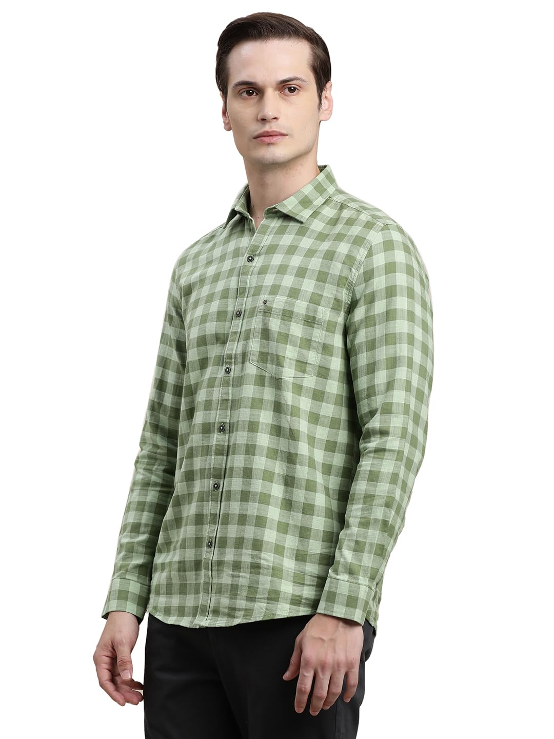 Turtle Men Green Checkered Full Sleeve Slim Fit 100% Cotton Casual Shirt