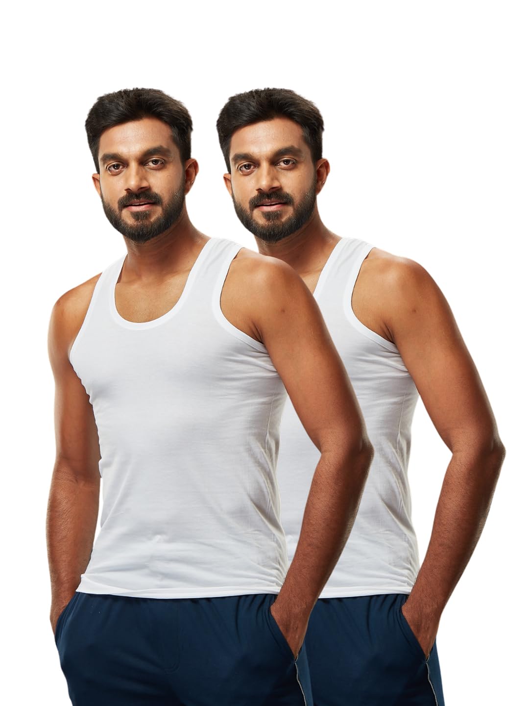 Viveagham Men 100% Combed Cotton White Vest Rn Zest (Pack Of 2) 90 90