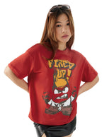 The Souled Store Official Inside Out: Fired Up Women and Girls Short Sleeves Round Neck Red Graphic Printed Cotton Oversized T-S