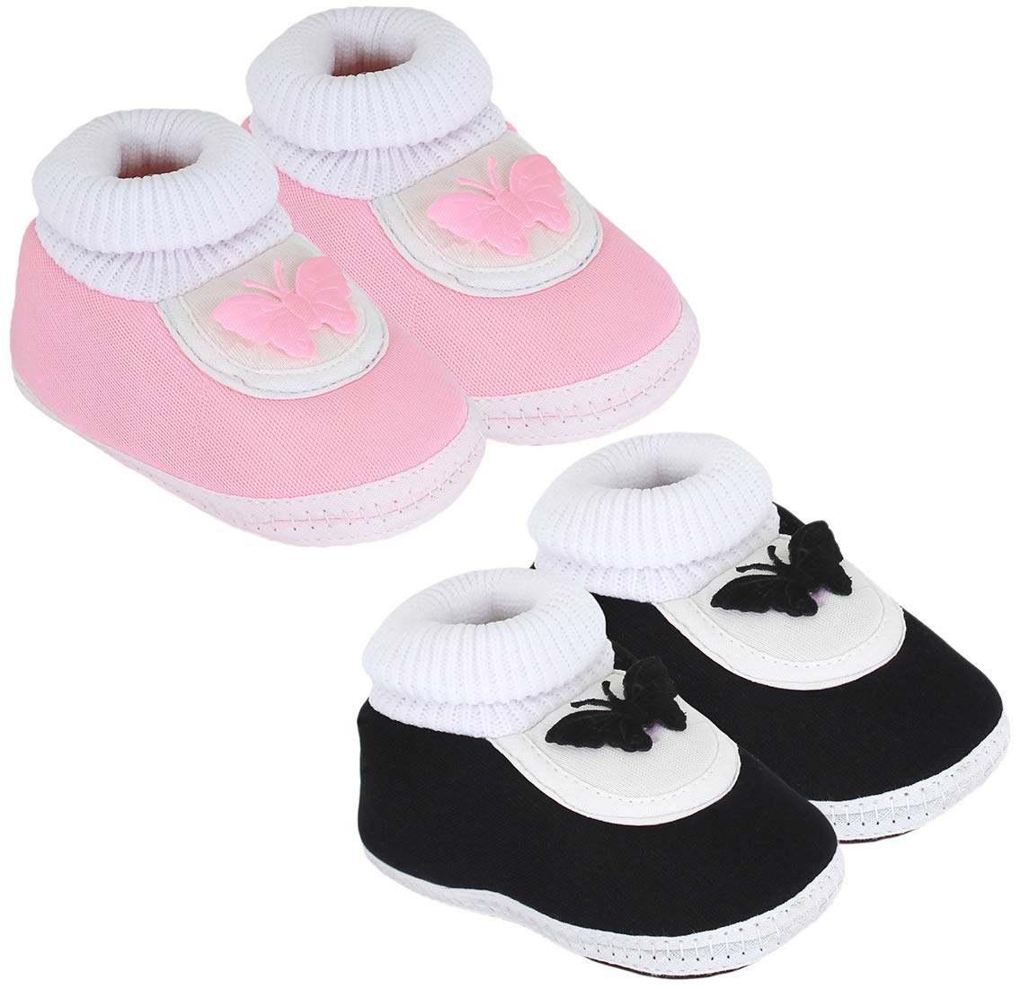 Neska Moda Set Of 2 Pair Unisex Baby Booties For 0 To 6 Months (Black,Pink) (0_Months) 0-3