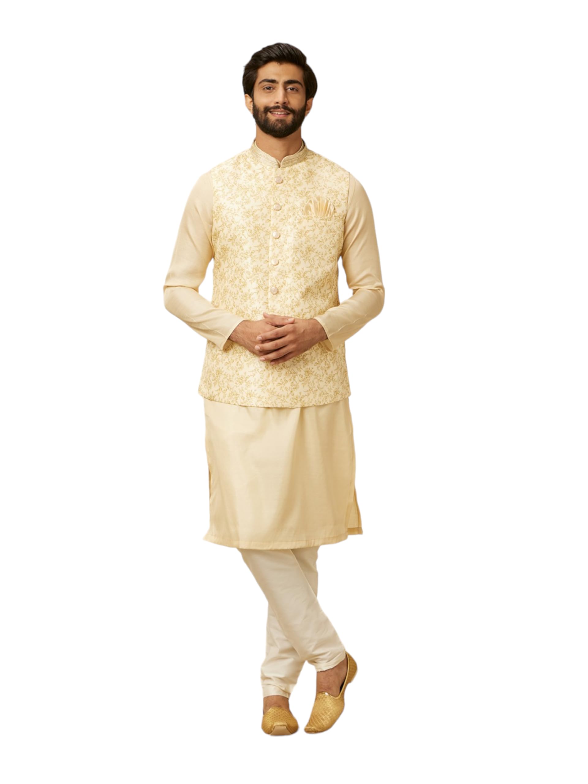 Manyavar Beige Art Silk Print | Embroidery Jackets
