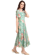 Rare London Women Georgette A-Line Calf Length Dress (Ep3153_B_Green)