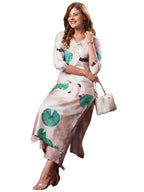 ANNI DESIGNER Women's Cotton Blend Straight Printed Kurta with Palazzo (Swans Peach-NW_M_Peach_Medium)