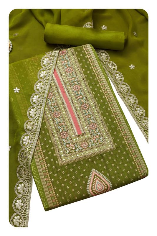 Soch Women Silk Blend Bandhani Print Unstitch Dress Material with Beads
