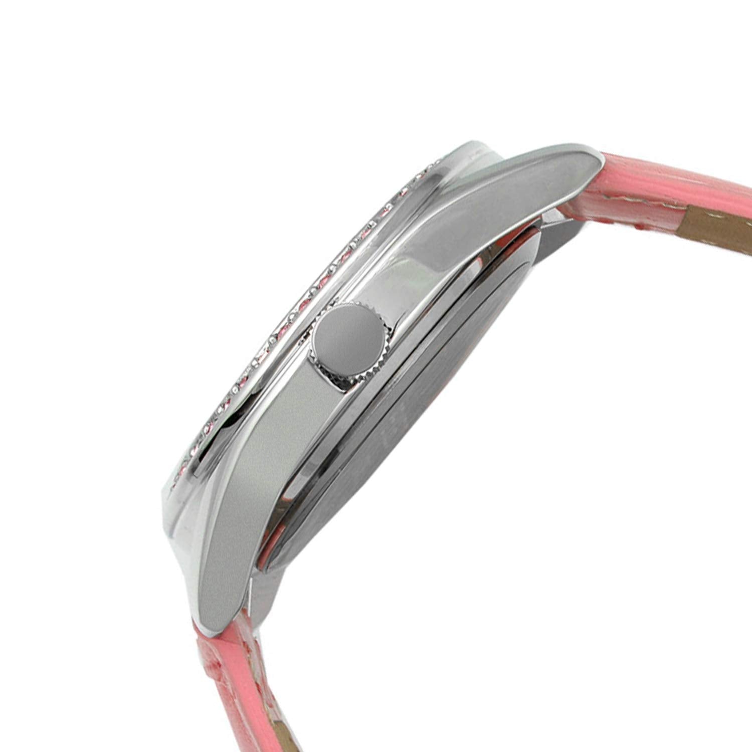 Peugeot Women's Boyfriend Large Face Case Dress Wrist Watch with Swarovski Crystal Bezel & Thick Leather Strap Band