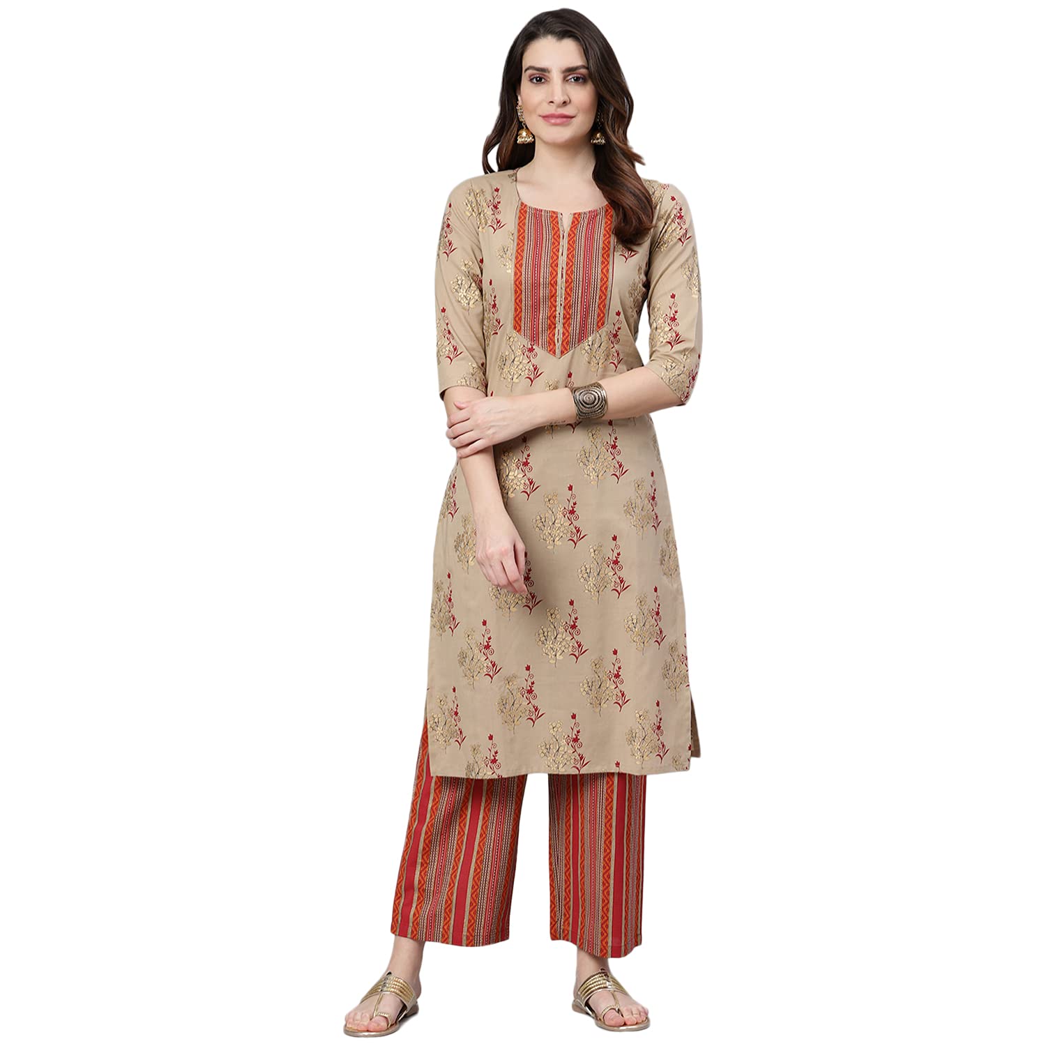 Idalia Boota Printed Kurta With Stripes Palazzo Pants Multicolour