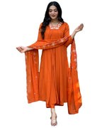 ANNI DESIGNER Womens Rayon Blend Anarkali Thread Work Kurta with Pant & Dupatta (ASHVTHAMA Orange_5XL_Orange_XXXXX-Large)