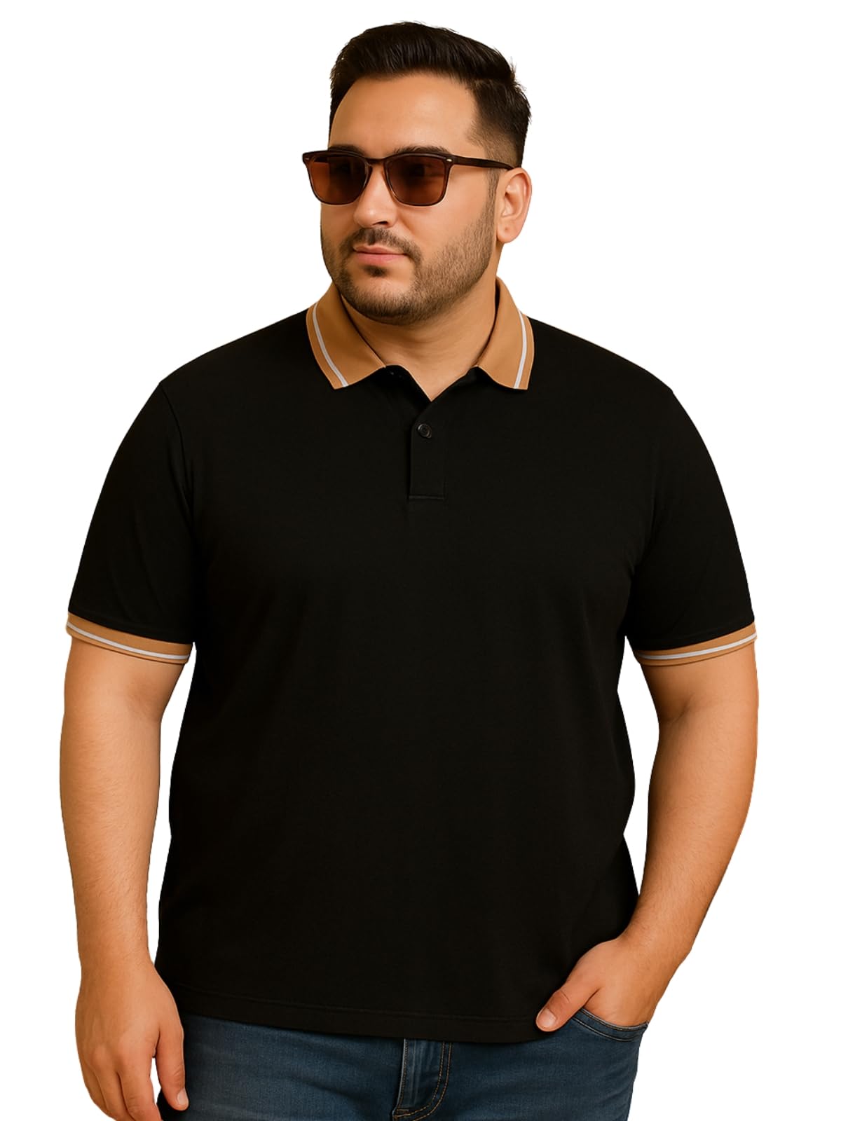 Veirdo Men's Cotton Short Sleeve Regular Fit Classic Polo Collar Plus Size T-Shirt