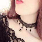 Dumcondy Halloween Elegant Sexy Women Girl Retro Gothic Punk Style Necklace Black Lace Neck Chain Collar Statement Choker Victor