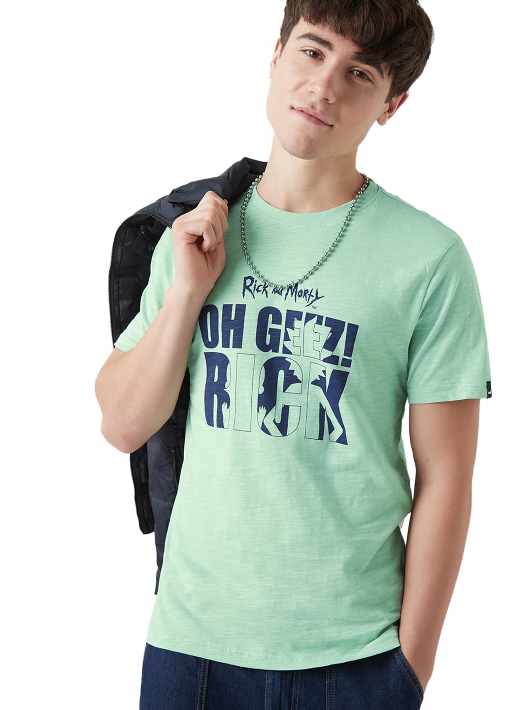 Bewakoof Air 1.0 Offcial Rick And Morty Merchandise MenS Typography Regular Fit Half Sleeve Round Neck Cotton Slub T-Shirt_64666