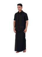 Prakasam Cotton Mens Single Small Border (1.28X2.00 Mtrs) Black Dhoti + Readymade Half Sleeve Shirt + Black Small Border Towel