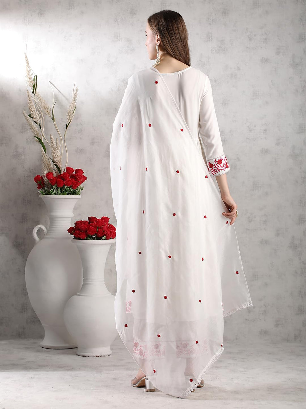 ANNI DESIGNER Womens Rayon Blend Anarkali Embroidered Kurta with Pant & Dupatta (RAASHI CREAM-VKS02_S_Cream_Small)